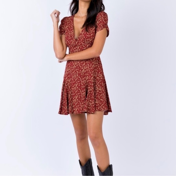 Princess Polly Red Gold Floral Dress - Picture 2 of 8